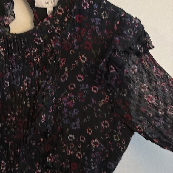 Flaw - New Reiss Long Sleeve Pintuck Floral Ruffle Mini Dress Size 12 NWT - Picture 5 of 13